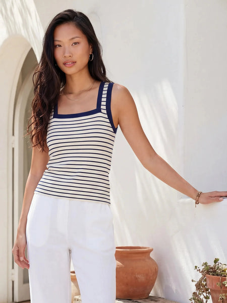Mindy Contrast Tank - Cream/Navy