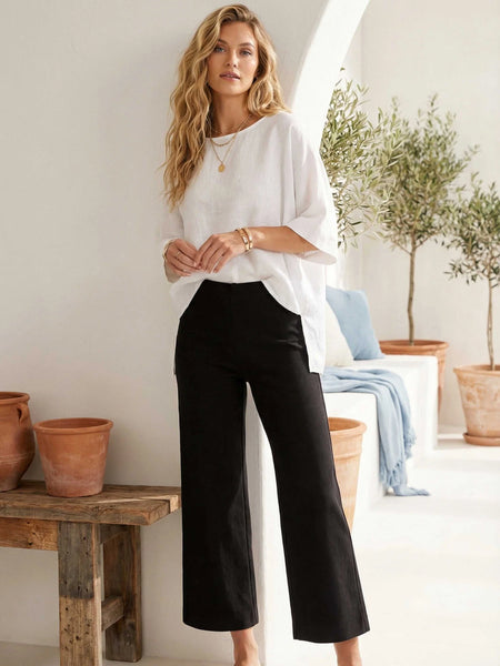 Wide Leg Cropped Pants - Black