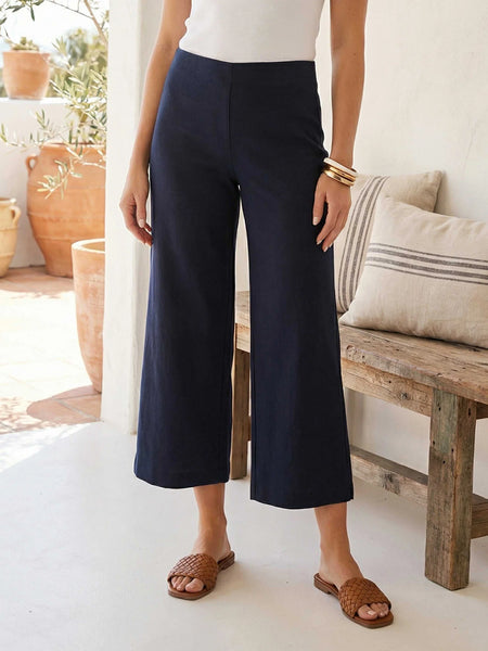 Wide Leg Cropped Pants - Navy