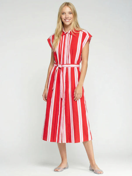 Striped Midi Dress - Red
