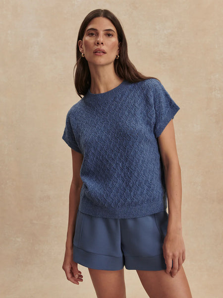 Manae Pointelle Knit Top - Bijou Blue