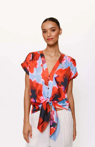 Tie Front Top - Peri/Red Blot Floral
