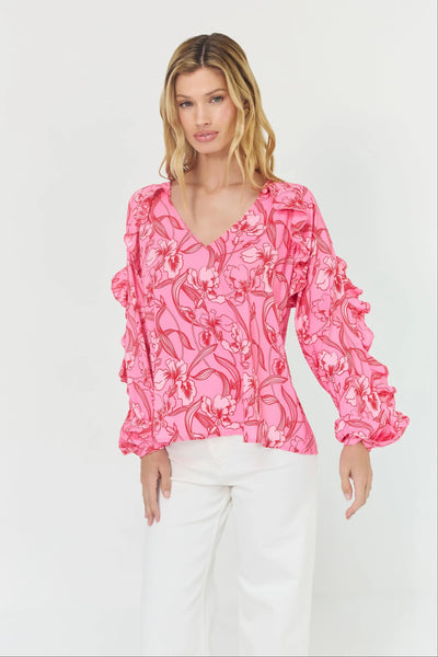 Marston Top - Pink/Red Organic Vining Orchids