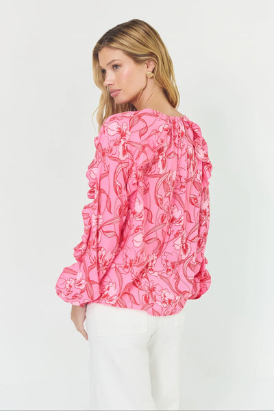 Marston Top - Pink/Red Organic Vining Orchids