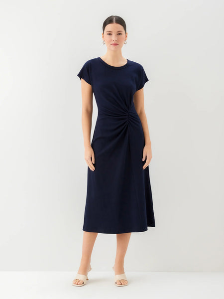 Aveline Side-Twist Midi Dress - Navy