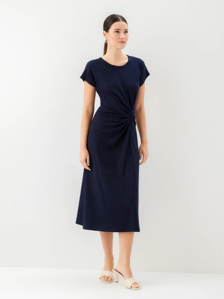 Aveline Side-Twist Midi Dress - Navy
