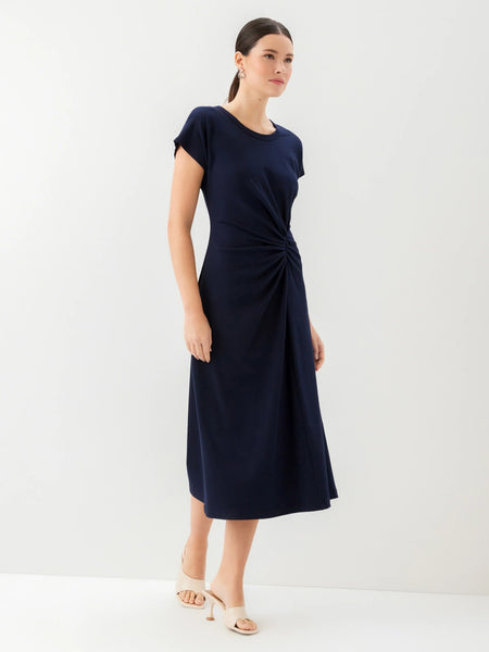 Aveline Side-Twist Midi Dress - Navy