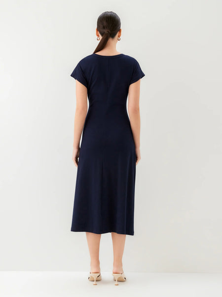 Aveline Side-Twist Midi Dress - Navy