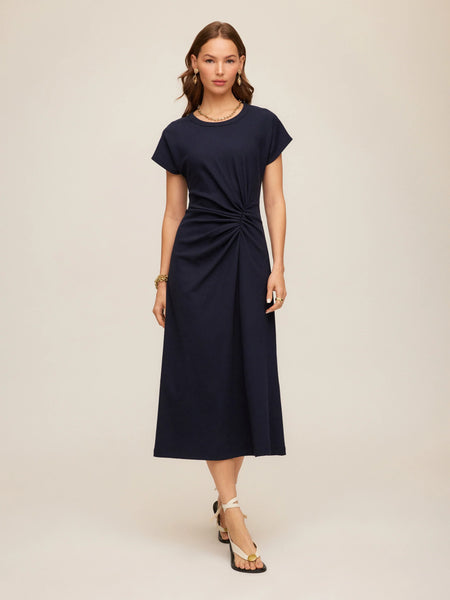 Aveline Side-Twist Midi Dress - Navy