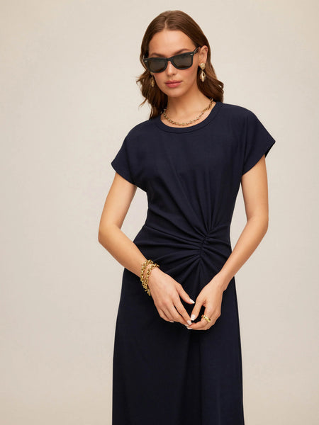 Aveline Side-Twist Midi Dress - Navy