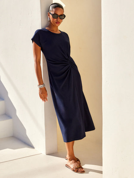 Aveline Side-Twist Midi Dress - Navy
