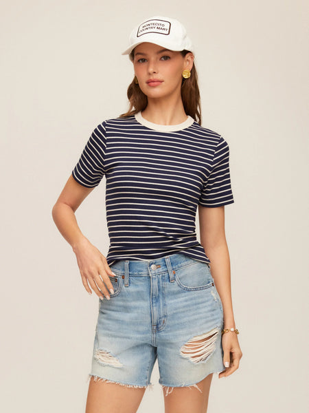 Mandy Contrast Top - Navy/Cream