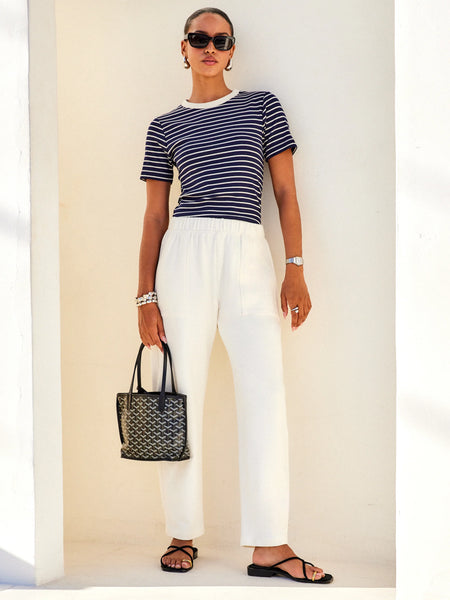 Mandy Contrast Top - Navy/Cream