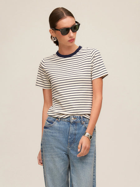 Mandy Contrast Top - Cream/Navy