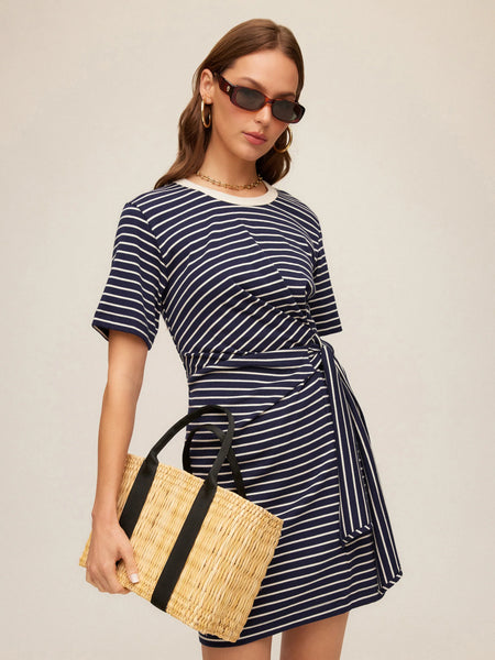 Darla Side Knot Dress - Navy/Cream