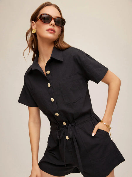 Daliah Short Sleeve Romper - Black