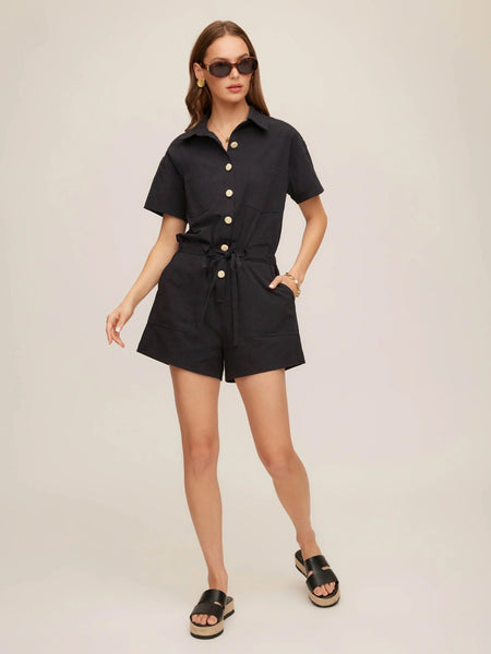 Daliah Short Sleeve Romper - Black