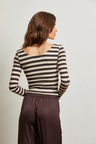 Anya Ribbed L/S Scoop Neck - Mocha Stripe