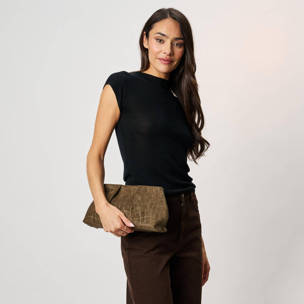 Elva Croco Clutch - Olive