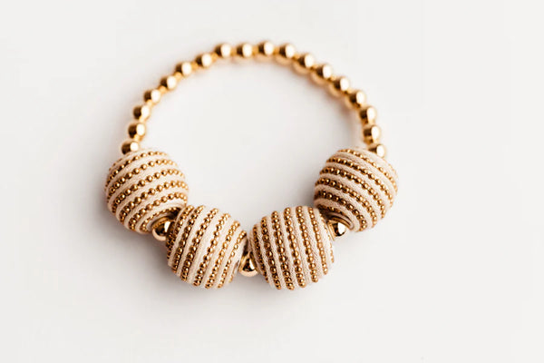 Mila Large Beaded Bracelet - Cream/Gold