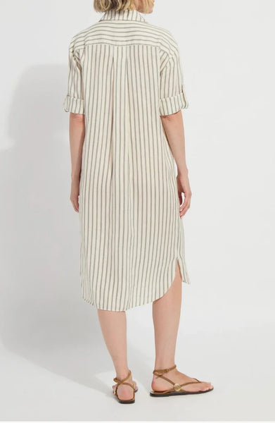 Juniper Linen Tunic Shirt Dress - Olive Grove Stripe