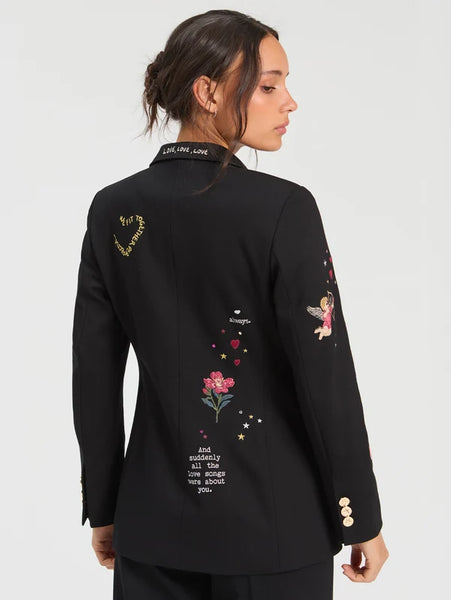 Embroidered Cupid Jacket - Black