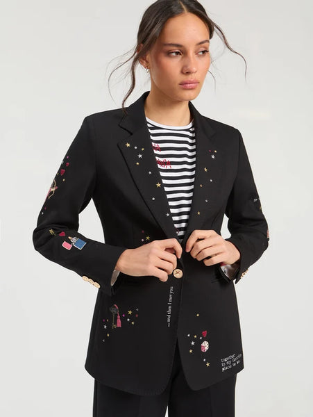 Embroidered Cupid Jacket - Black