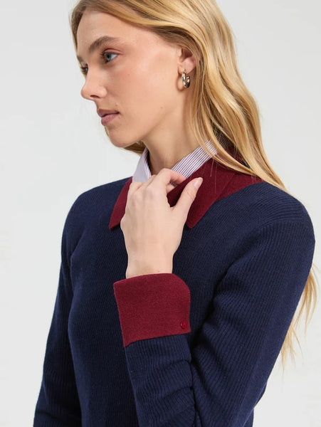 Raw Ribbed Jersey Shirt Collar - Navy & Burgundy