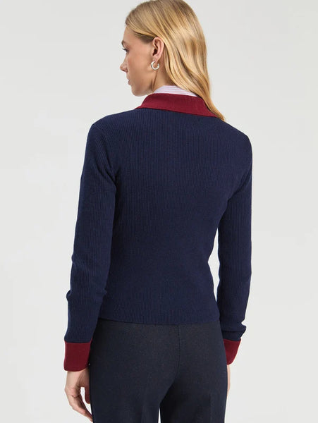 Raw Ribbed Jersey Shirt Collar - Navy & Burgundy