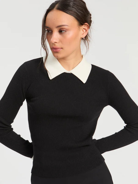 Raw Ribbed Jersey Shirt Collar - Blk & Ecru