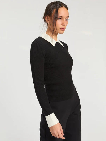Raw Ribbed Jersey Shirt Collar - Blk & Ecru