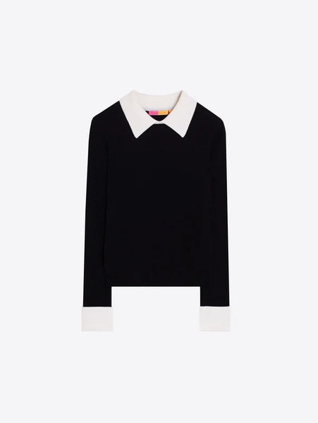 Raw Ribbed Jersey Shirt Collar - Blk & Ecru