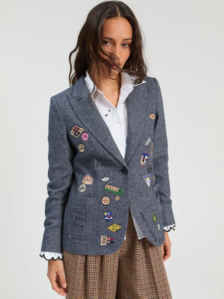 Embroidered Badges Jacket - Blue Wool
