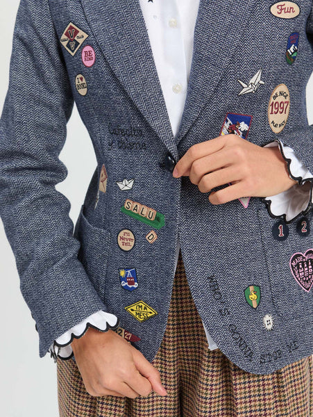 Embroidered Badges Jacket - Blue Wool