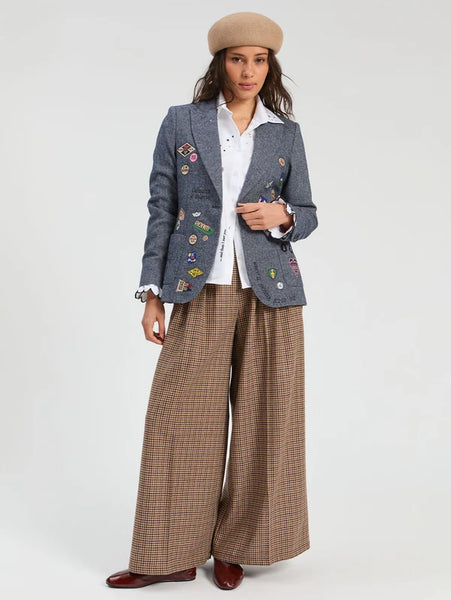 Embroidered Badges Jacket - Blue Wool
