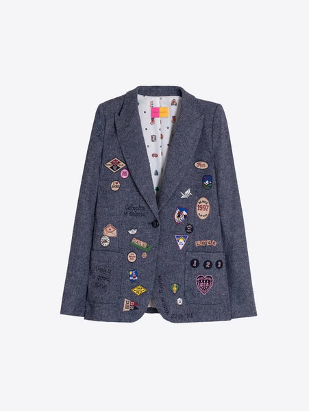 Embroidered Badges Jacket - Blue Wool