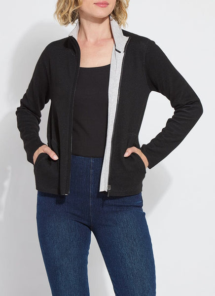 Reversible Cashmere Zip Up Cardigan - Black/Pearl Grey Melange
