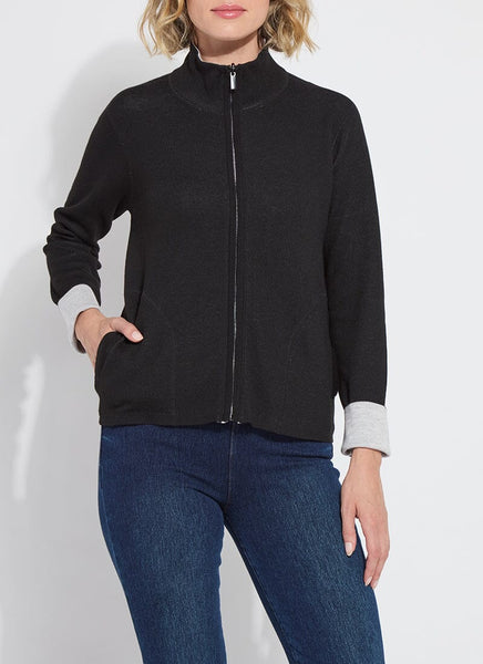 Reversible Cashmere Zip Up Cardigan - Black/Pearl Grey Melange