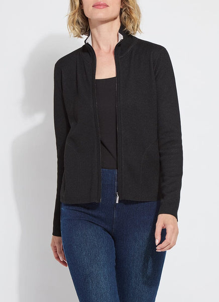 Reversible Cashmere Zip Up Cardigan - Black/Pearl Grey Melange