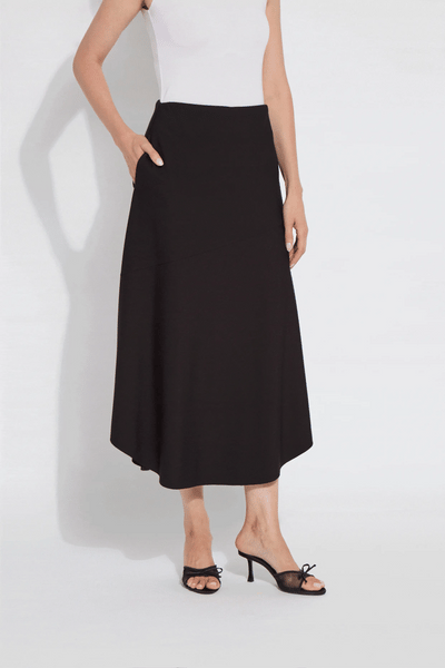 Drapey Ponte A-Line Midi Skirt - Black