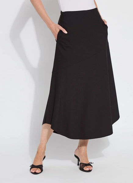Drapey Ponte A-Line Midi Skirt - Black