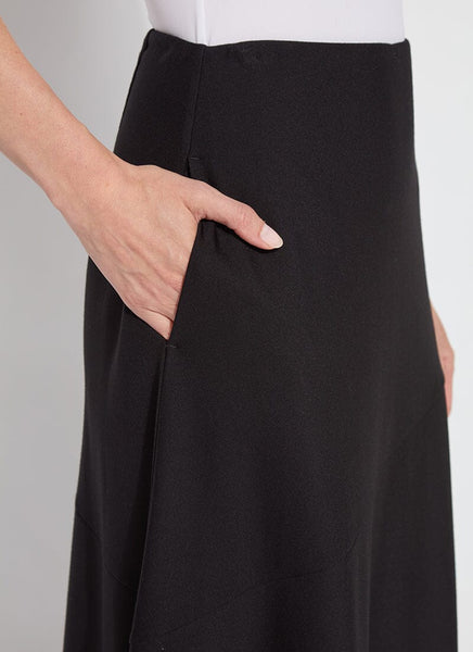 Drapey Ponte A-Line Midi Skirt - Black