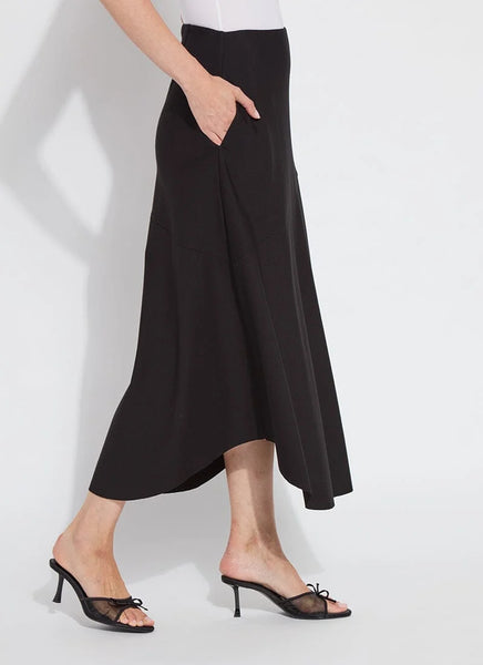 Drapey Ponte A-Line Midi Skirt - Black