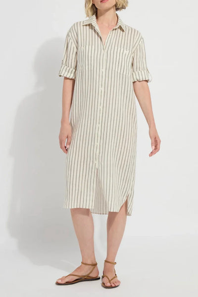 Juniper Linen Tunic Shirt Dress - Olive Grove Stripe