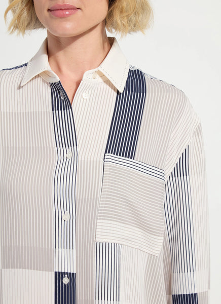 Jessica 3/4 Sleeve Cropped Shirt - Oslo Stripe