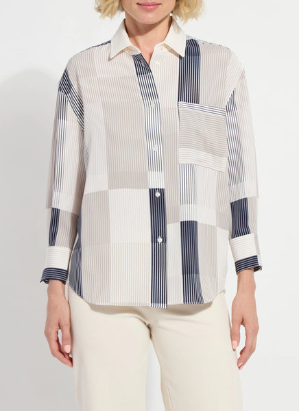 Jessica 3/4 Sleeve Cropped Shirt - Oslo Stripe