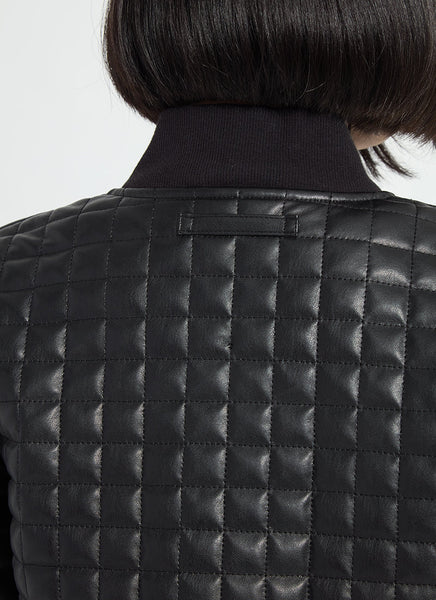 Agnes Quilted Vegan Leather Jacket - Black