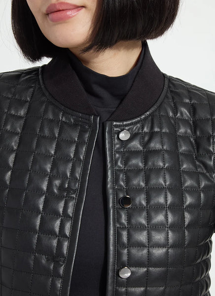 Agnes Quilted Vegan Leather Jacket - Black