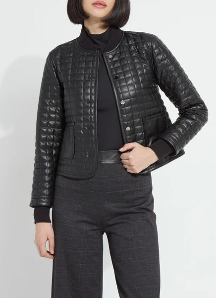 Agnes Quilted Vegan Leather Jacket - Black