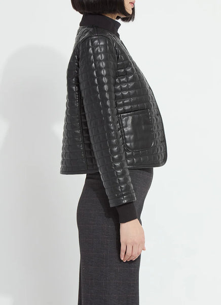 Agnes Quilted Vegan Leather Jacket - Black